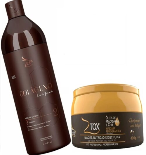 ZAP COLÁGENO DOS FIOS HAIR RECONSTRUCTION MASK 1L/33.8 FL.OZ & Zap Ztox haar mascara Regeneração olie Macadamia & Chia 400g